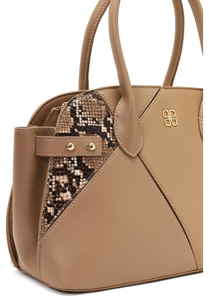 Kadın Bej Uzun Askılı Desenli Kol Çantası 25WBD285614