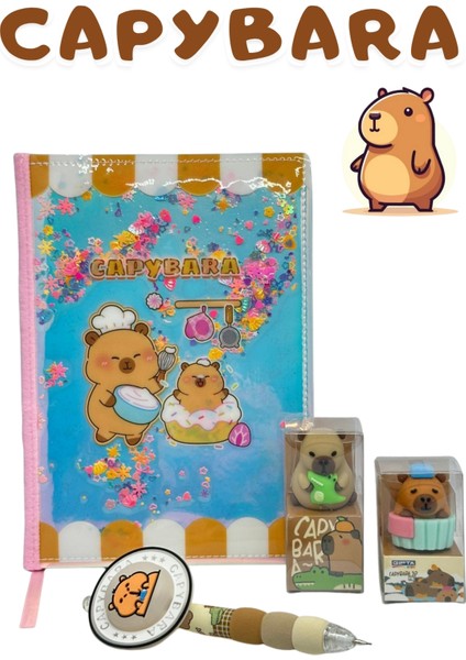 Capybara Günlük & Hatıra Defteri Seti Silgi ve Versatil Kalemli