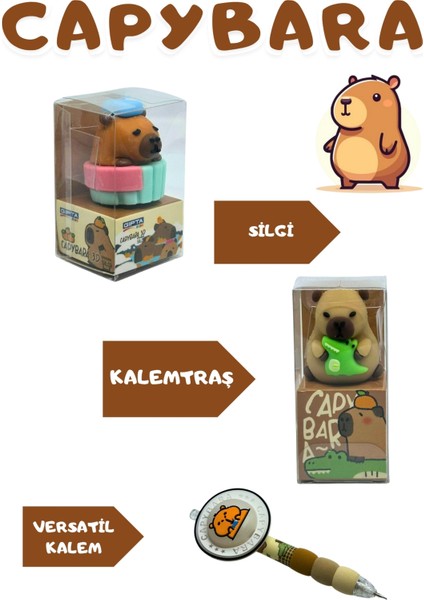 Capybara Günlük & Hatıra Defteri Seti Silgi ve Versatil Kalemli modelleri