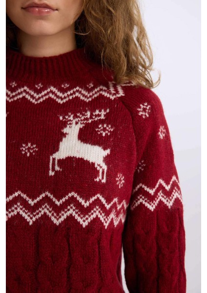 Yılbaşı Temalı Bisiklet Yaka Triko Kazak D1109AX24CW