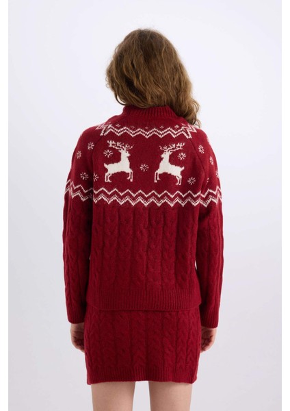 Yılbaşı Temalı Bisiklet Yaka Triko Kazak D1109AX24CW