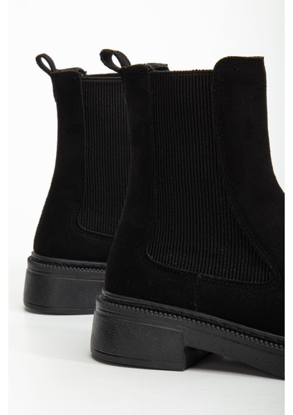 Kadın Lastikli Günlük Siyah Süet Kalın Tabanlı Bot modelleri