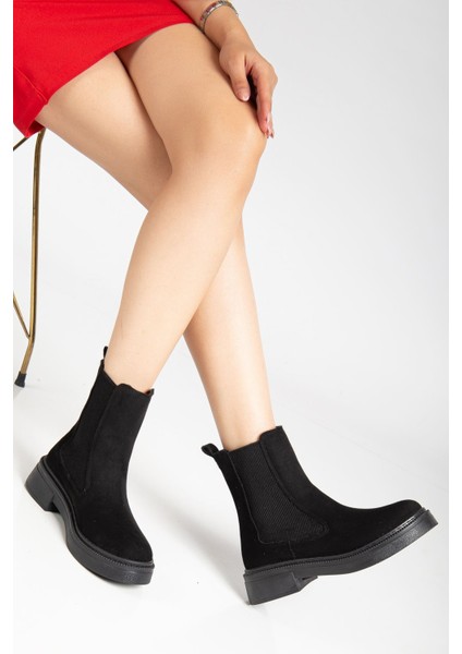 Kadın Lastikli Günlük Siyah Süet Kalın Tabanlı Bot fırsatları