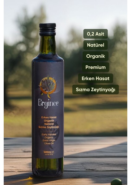 Organik Erken Hasat Natürel Sızma Zeytinyağı 500 ml – Soğuk Sıkım 0,2 Asit Premium Lezzet fiyatları