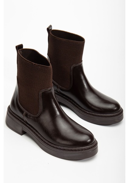 Kadın Kalın Taban Kahverengi Elastik Yan Bantlı Günlük Bot fiyatları
