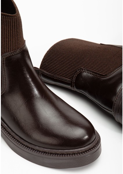 Kadın Kalın Taban Kahverengi Elastik Yan Bantlı Günlük Bot modelleri