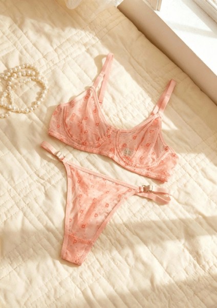 Yavruağzı Balenli Tül Sütyen Takım