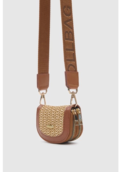 Kadın Askılı Taba Hasır Çanta Cüzdan