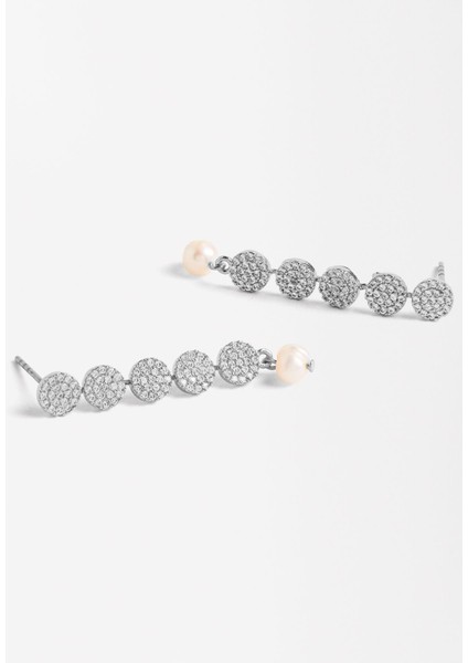 Zirkonlu ve Inci Yuvarlak Küpe