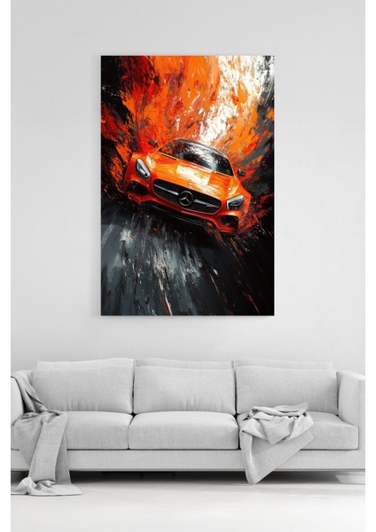 Mercedes Gt Spor Araba Soyut Duvar Tablosu Orange Speed %100 Pamuk Dokulu Kanvas Tablo