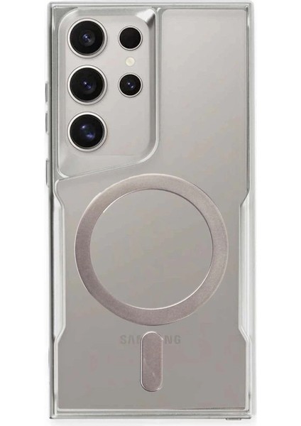 Buğz Samsung Galaxy S24 Ultra Kılıf Boyi Magsafe Silikon Kapak - Gümüş