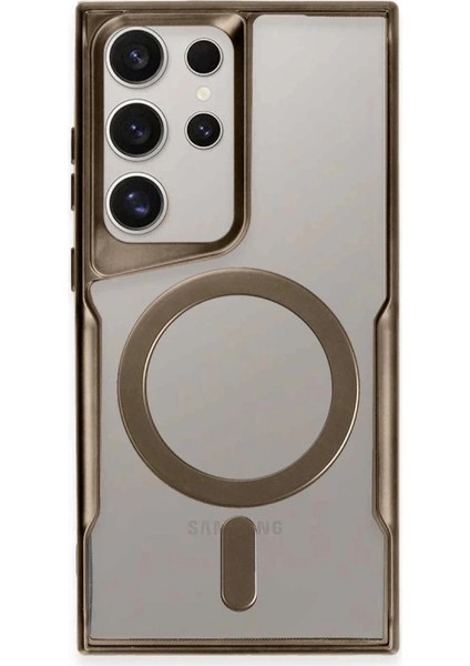 Buğz Samsung Galaxy S24 Ultra Kılıf Boyi Magsafe Silikon Kapak - Kahverengi