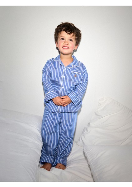 Bebek Mavi Geri Dönüştürülmüş Flannel Pijama Takımı fiyatları