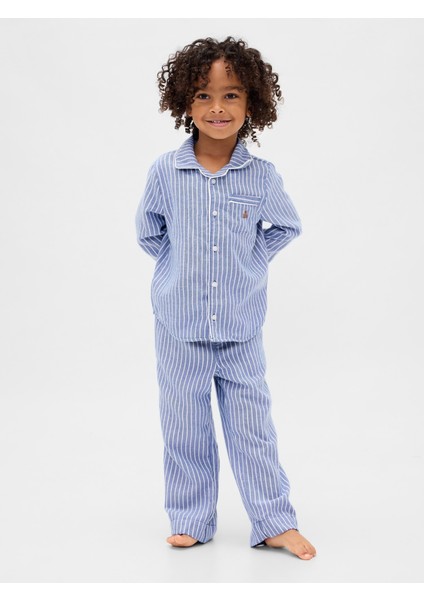 Bebek Mavi Geri Dönüştürülmüş Flannel Pijama Takımı fırsatları