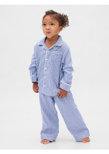 Bebek Mavi Geri Dönüştürülmüş Flannel Pijama Takımı indirimleri