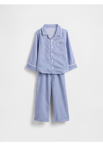 Bebek Mavi Geri Dönüştürülmüş Flannel Pijama Takımı