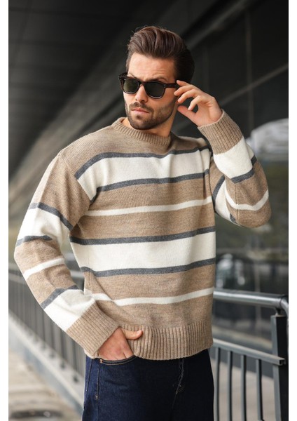 Vizon Çizgili Bisiklet Yaka Triko Erkek Kazak E7455