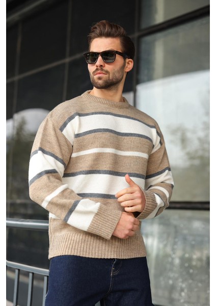 Vizon Çizgili Bisiklet Yaka Triko Erkek Kazak E7455 modelleri
