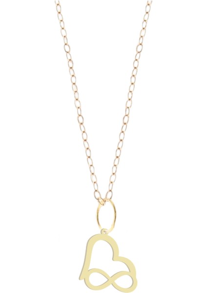 Altın Plakalı 14 Ayar Sonsuzluk ve Kalp Motifli Doğum Günü Hediyesine Özel Altın KOLYE-813