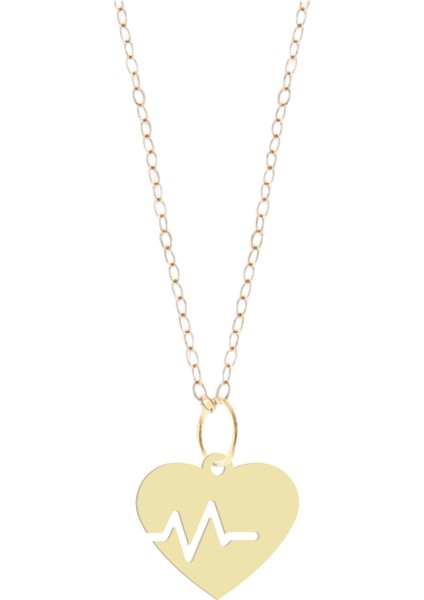 Altın Plakalı 14 Ayar Kalp Atışı Motifli Yıl Dönümü Hediyesine Özel Altın KOLYE-819