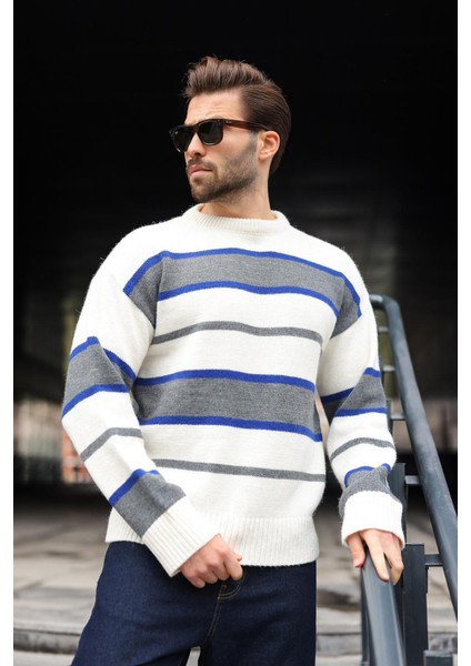 Kemik Rengi Çizgili Bisiklet Yaka Triko Erkek Kazak E7455 fiyatları