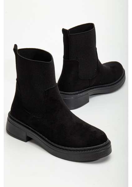Kadın Kalın Taban Siyah Süet Elastik Yan Bantlı Günlük Bot fiyatları