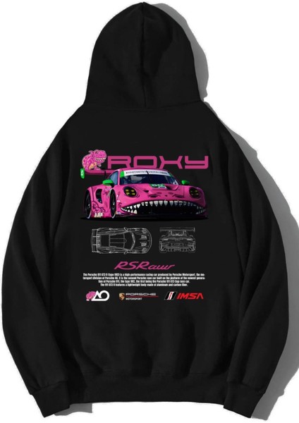 Unisex Oversize Roxy Porsche Pink Hoodie Siyah