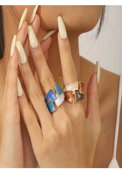 18K Altın Kaplama Geometrik Geniş Bantlı Esnek Yüzük