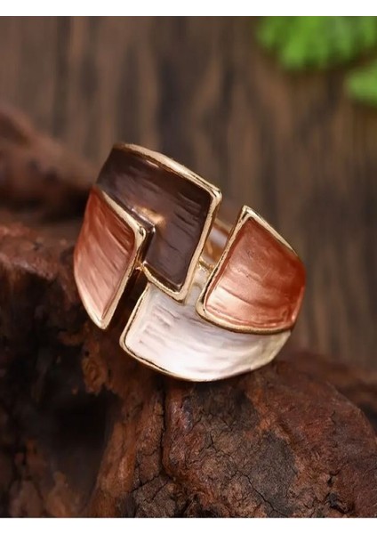 18K Altın Kaplama Geometrik Geniş Bantlı Esnek Yüzük modelleri