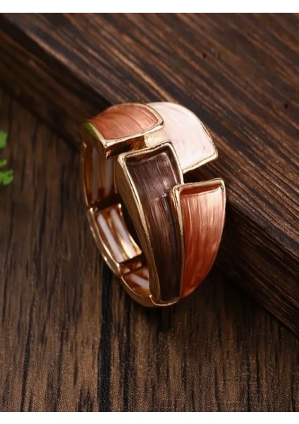 18K Altın Kaplama Geometrik Geniş Bantlı Esnek Yüzük fırsatları