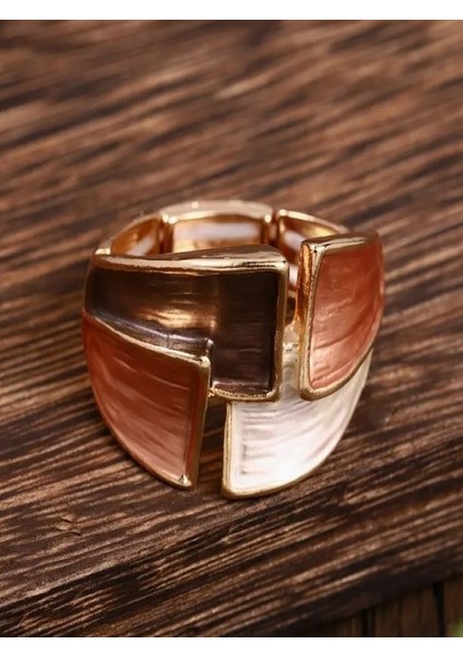 18K Altın Kaplama Geometrik Geniş Bantlı Esnek Yüzük