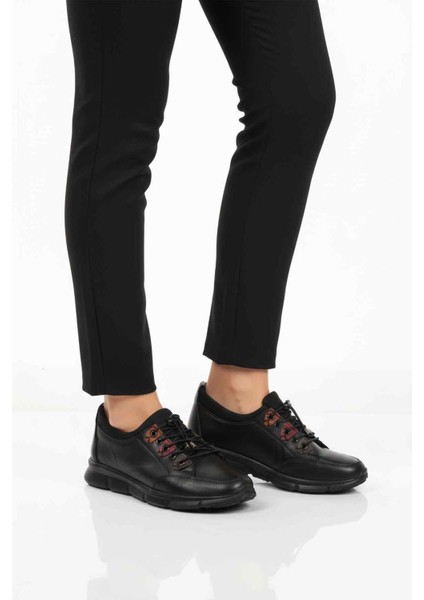 Siyah Hakiki Deri Ortopedik Kadın Casual Ayakkabı 660 Z