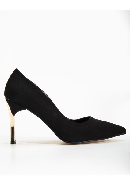 Kadın Siyah Saten Sivri Burun Ince Topuklu Stiletto