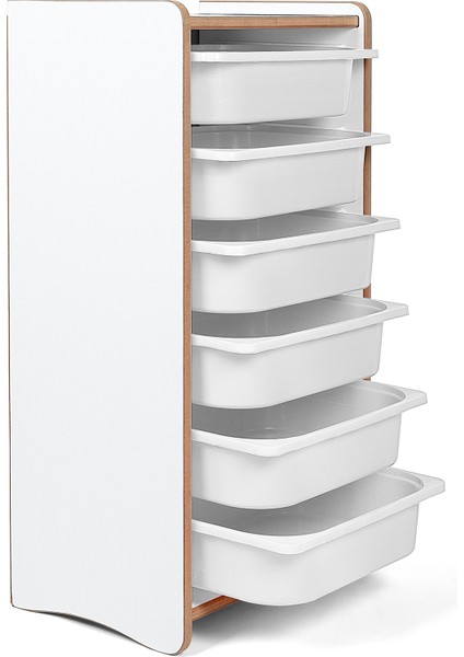 Montessori Tarzı Beyaz Mdf 6 Beyaz Çekmeceli Oyuncak ve Kitap Dolabı