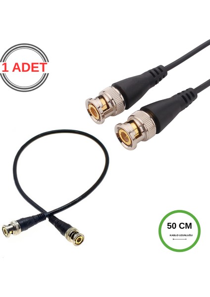 Bnc Kablo Erkek-Erkek Hazır Uçlu 0.5 mt - Siyah Cctv Görüntü Sinyal Kablosu - 1 Adet