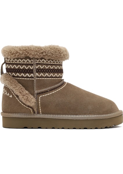 Kadın Bej Desenli Kürk Detaylı Süet Deri Teddy Bot 25WFD492710