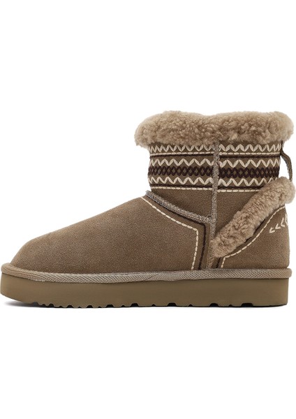 Kadın Bej Desenli Kürk Detaylı Süet Deri Teddy Bot 25WFD492710 fiyatları