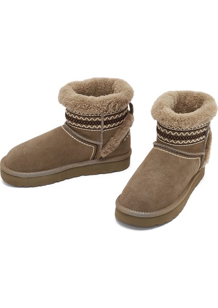 Kadın Bej Desenli Kürk Detaylı Süet Deri Teddy Bot 25WFD492710 modelleri