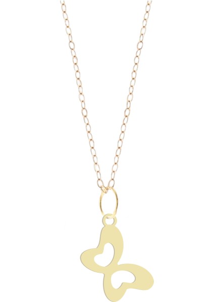 14 Ayar Altın Plakalı Kelebek Figürlü Özel Günler Için Hediyelik Altın KOLYE-838