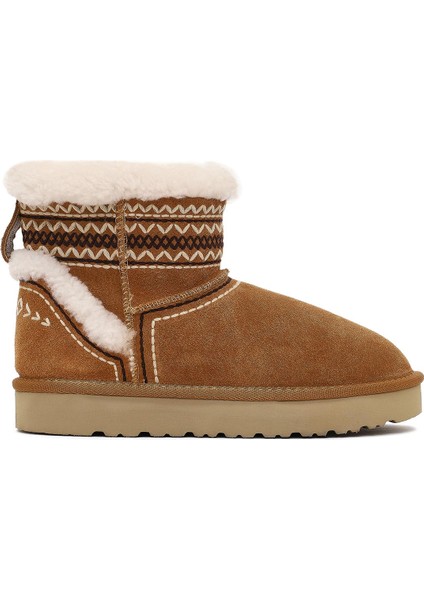 Kadın Camel Desenli Kürk Detaylı Süet Deri Teddy Bot 25WFD492710