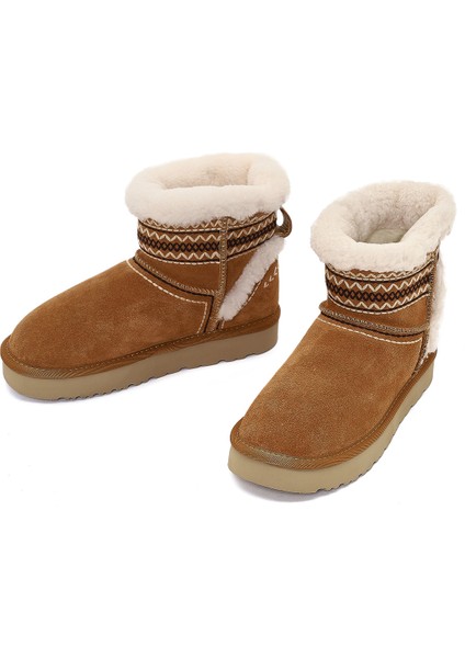 Kadın Camel Desenli Kürk Detaylı Süet Deri Teddy Bot 25WFD492710 modelleri