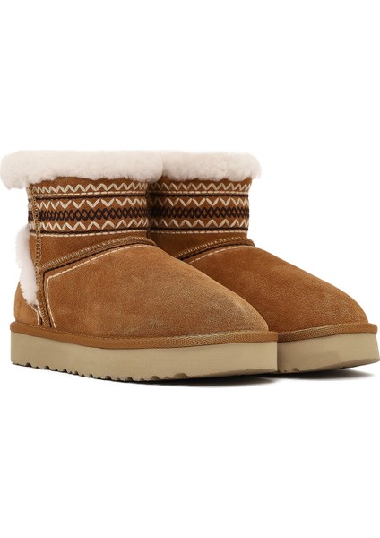 Kadın Camel Desenli Kürk Detaylı Süet Deri Teddy Bot 25WFD492710 fırsatları