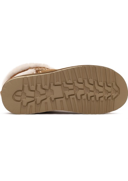 Kadın Camel Desenli Kürk Detaylı Süet Deri Teddy Bot 25WFD492710 indirimleri