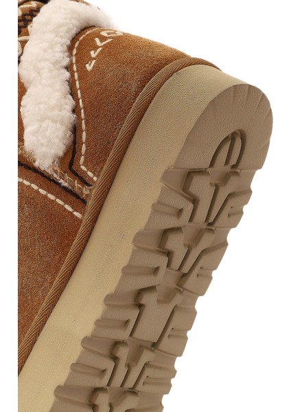 Kadın Camel Desenli Kürk Detaylı Süet Deri Teddy Bot 25WFD492710