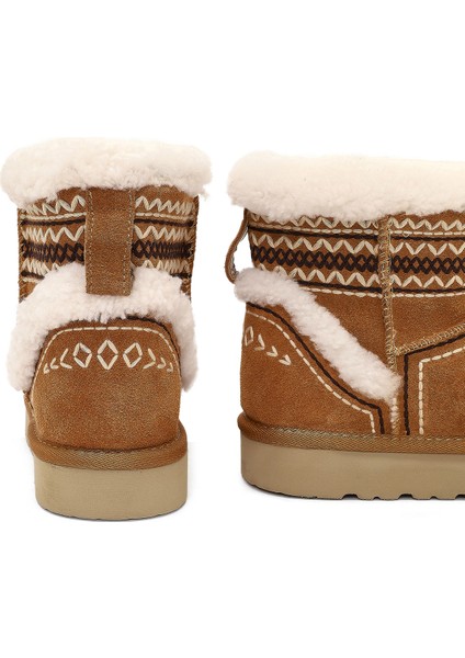 Kadın Camel Desenli Kürk Detaylı Süet Deri Teddy Bot 25WFD492710