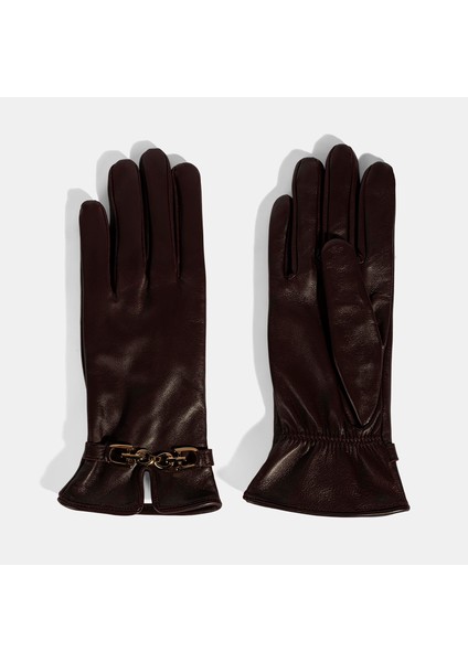 Kadın Bordo Zincir Aksesuarlı Deri Eldiven fiyatları