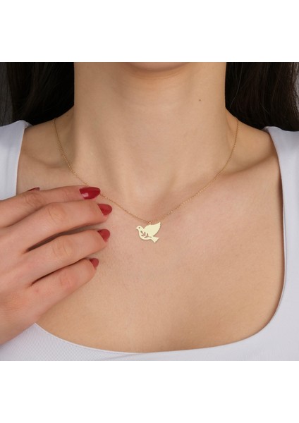 14 Ayar Altın Plakalı Yaprak Temalı Kuş Figürlü Özel Günler Için Hediyelik Altın KOLYE-834 fiyatları