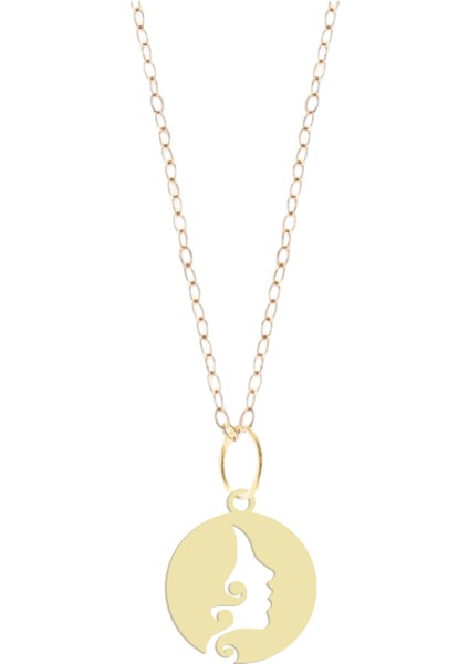 14 Ayar Altın Plakalı Yüz Profili Figürlü Sevgililer Günü Hediyesine Özel Altın KOLYE-844