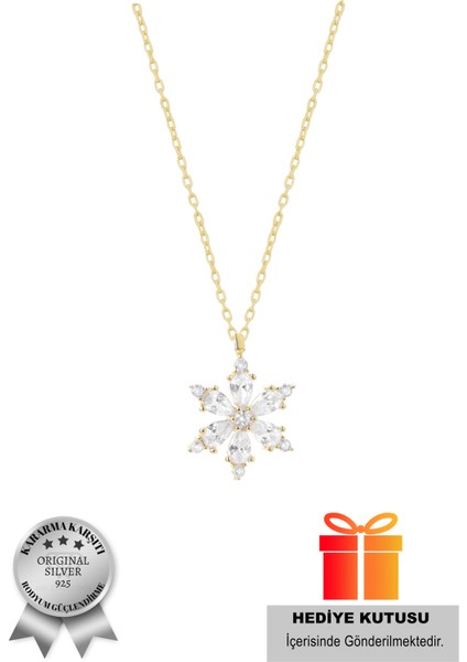(Premium Işıklı Kutulu) 925 Ayar Gümüş Beyaz Taşlı 18 Ayar Gold Kaplama Lotus Çiçeği Kadın Kolye fiyatları