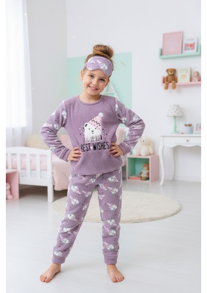 Kız Çocuk Welsoft Kumaş-Göz Bantlı ve Kardan Adam Temalı Pijama Takımı 12439